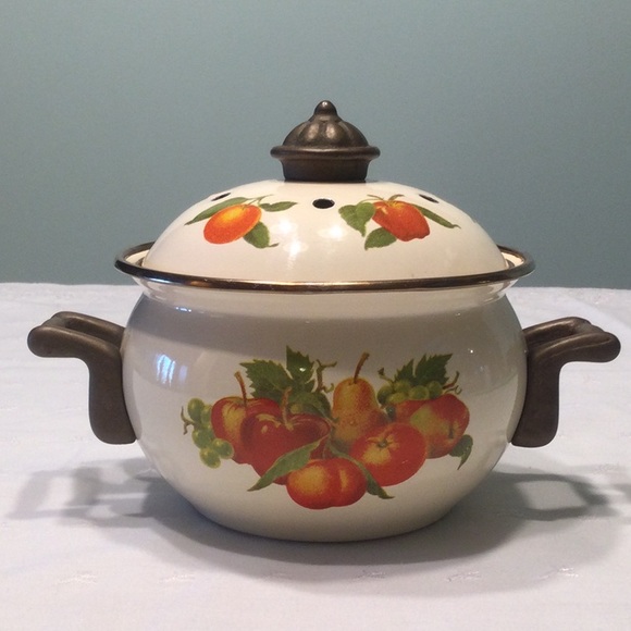 unknown Other - Enamel Pot with Lid  Lid has Six Holes for Scent Release , Bronze Handles